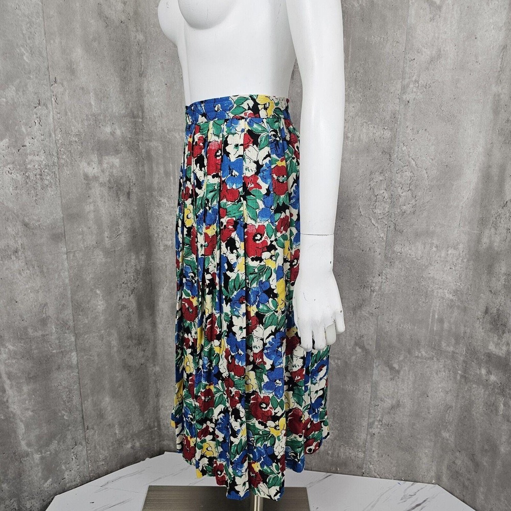 Vintage 80s Worthington Petite S Floral Pleated Midi Skirt Rayon Made‎ USA - Picture 3 of 10